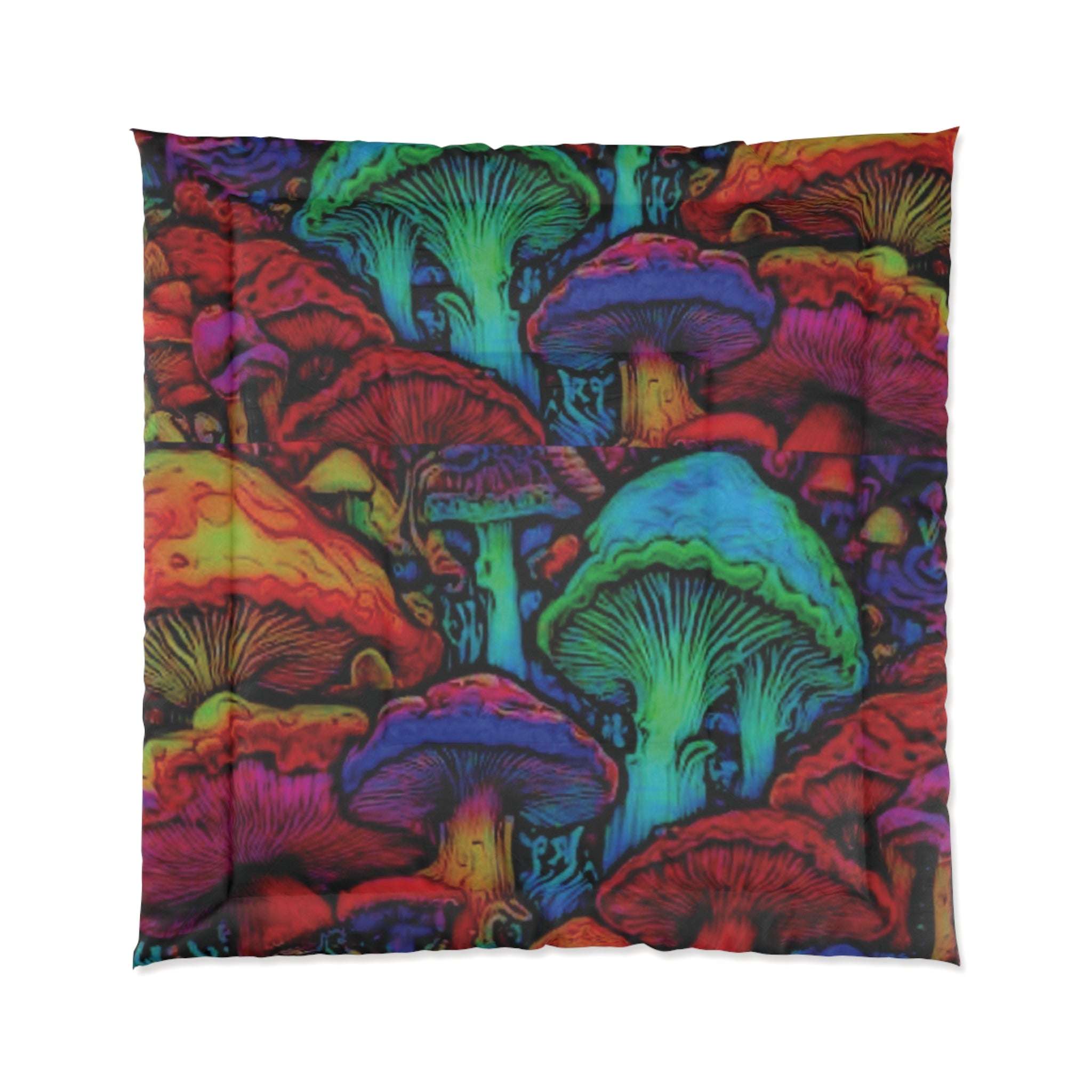 Vibrant Mushroom Comforter, Cozy Bedding for Bohemian Decor, Colorful Quilt for Home, Fantasy Bedroom Blanket, Unique Gift for Nature Lovers