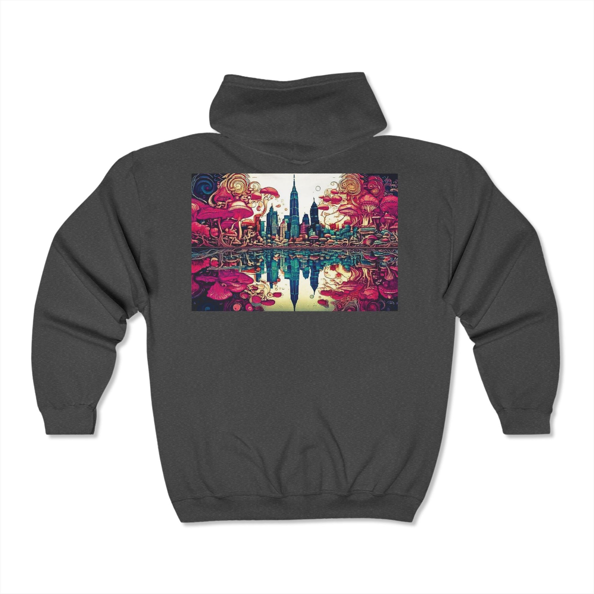 Full Zip Hoodie Mushroom Cityscape Sweatshirt