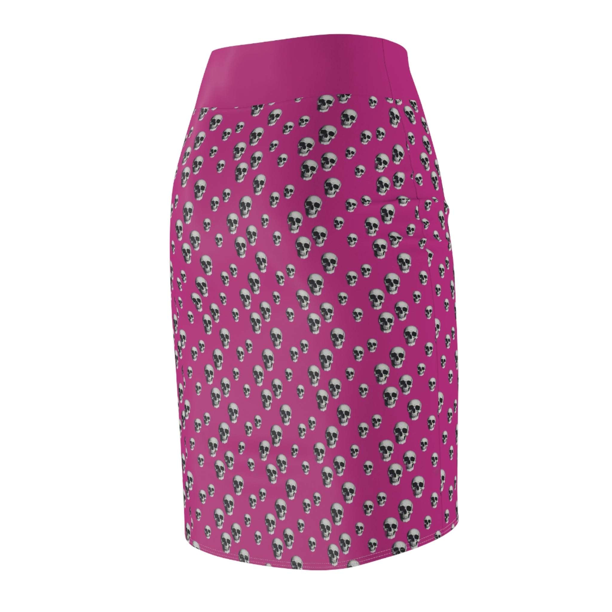 Gothic Skull Pencil Skirt In Hot Pink | Edgy Fashion Statement | Women's AOP Skirt, Halloween Outfit, Alternative Style, Everyday Wear, Festival Look