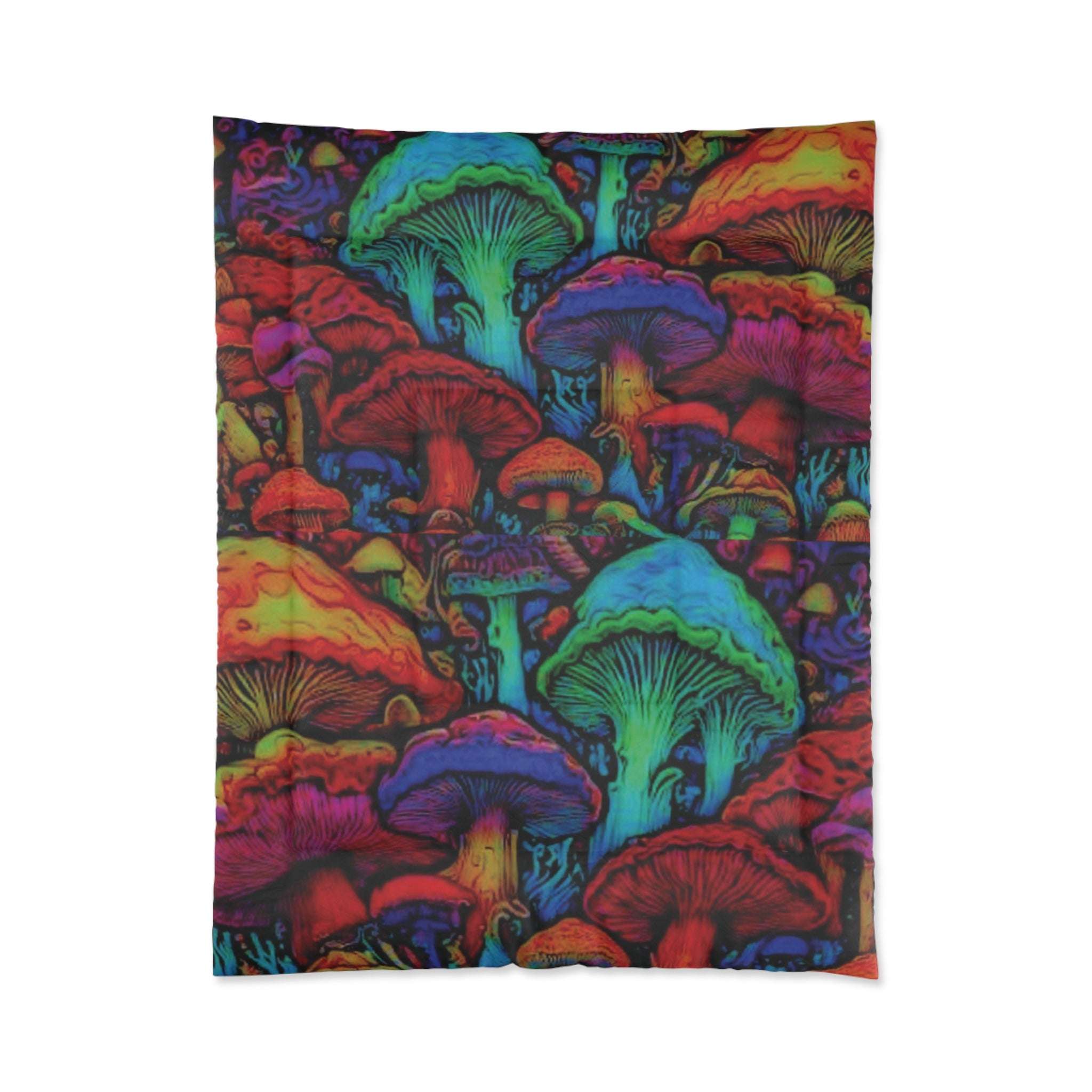 Vibrant Mushroom Comforter, Cozy Bedding for Bohemian Decor, Colorful Quilt for Home, Fantasy Bedroom Blanket, Unique Gift for Nature Lovers