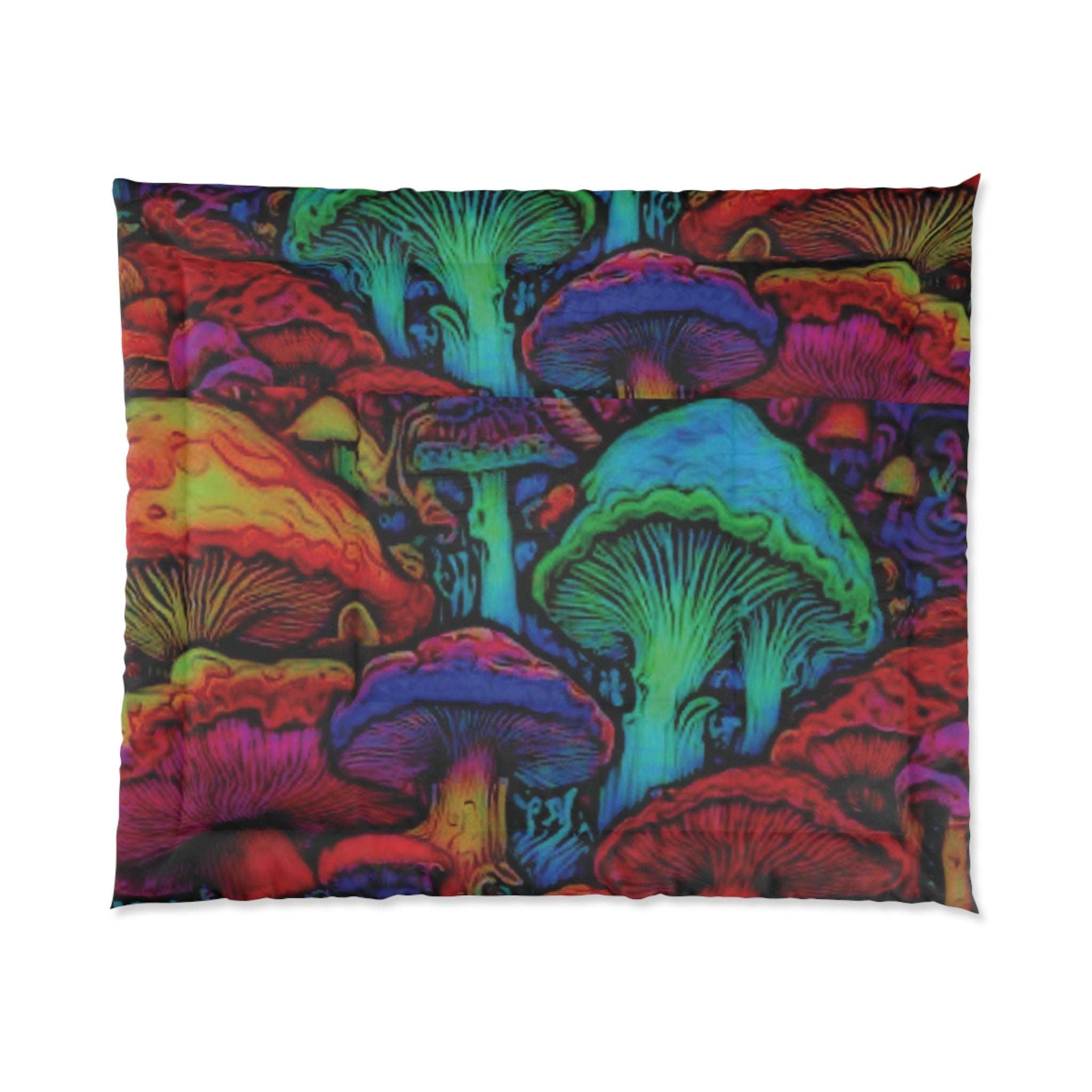 Vibrant Mushroom Comforter, Cozy Bedding for Bohemian Decor, Colorful Quilt for Home, Fantasy Bedroom Blanket, Unique Gift for Nature Lovers