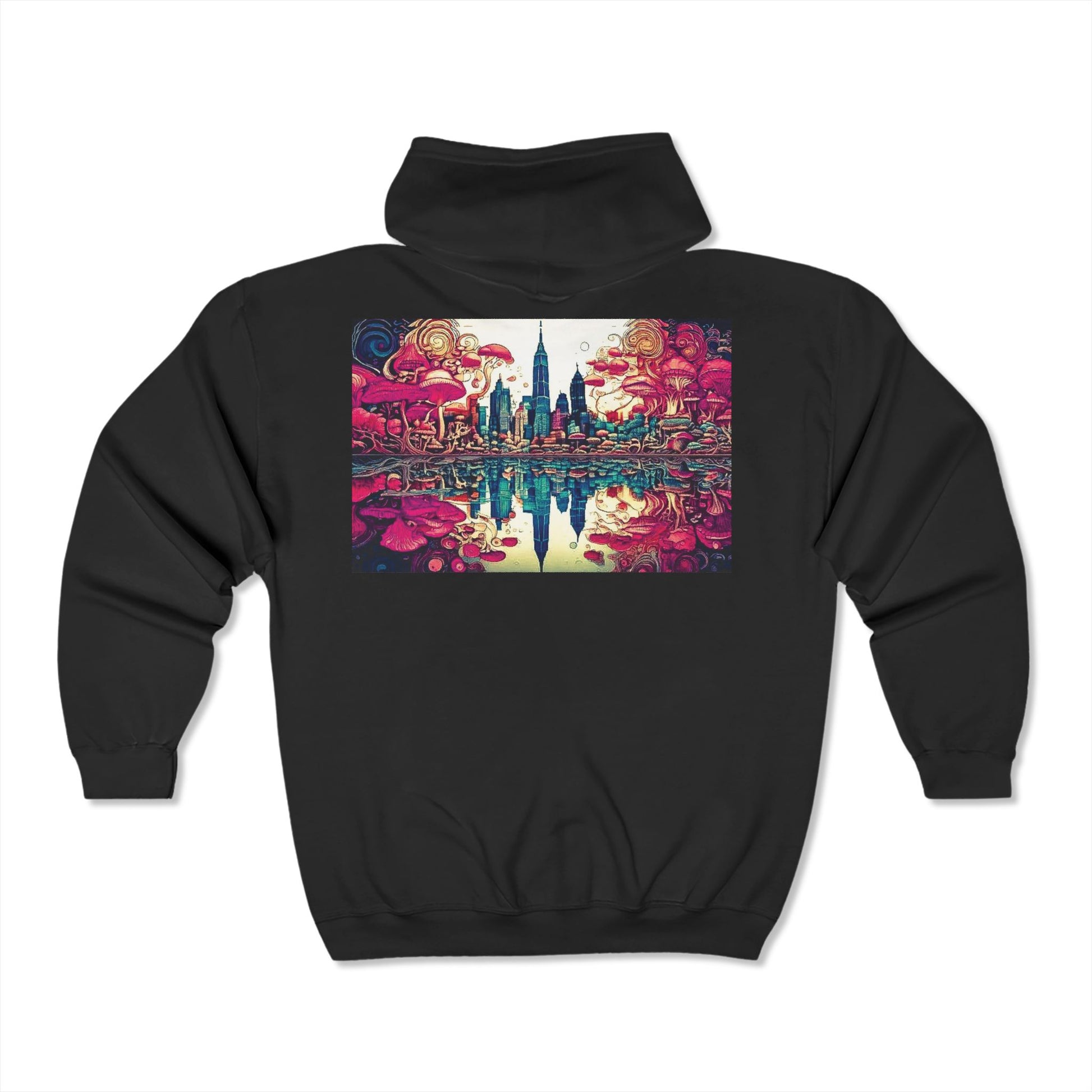 Full Zip Hoodie Mushroom Cityscape Sweatshirt