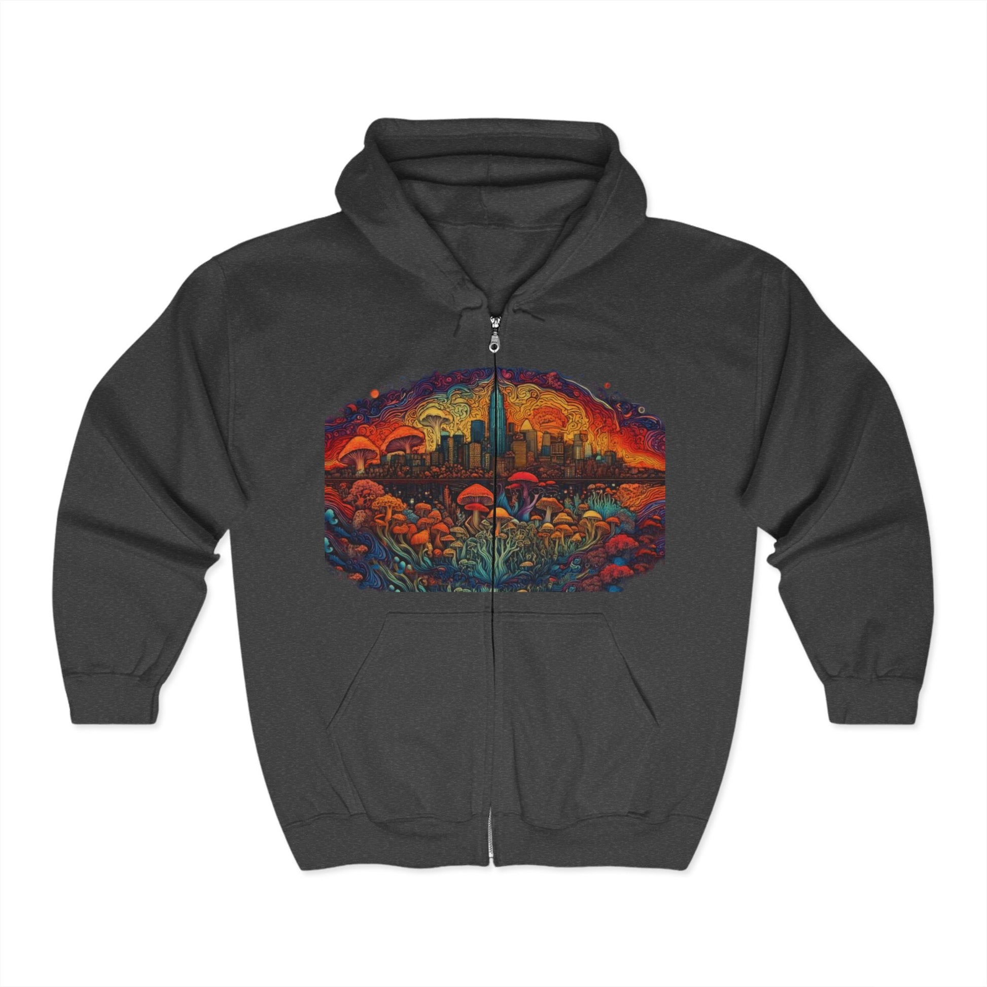 Hoodie - Mushroom SF City Scape Full Zip Heavy Blend Sweatshirt