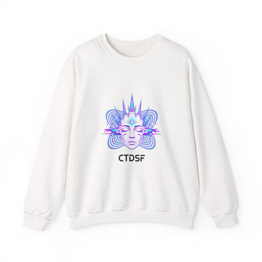 Glitch Fractal Psychedelic Face Crewneck Sweatshirt | chromatic aberration