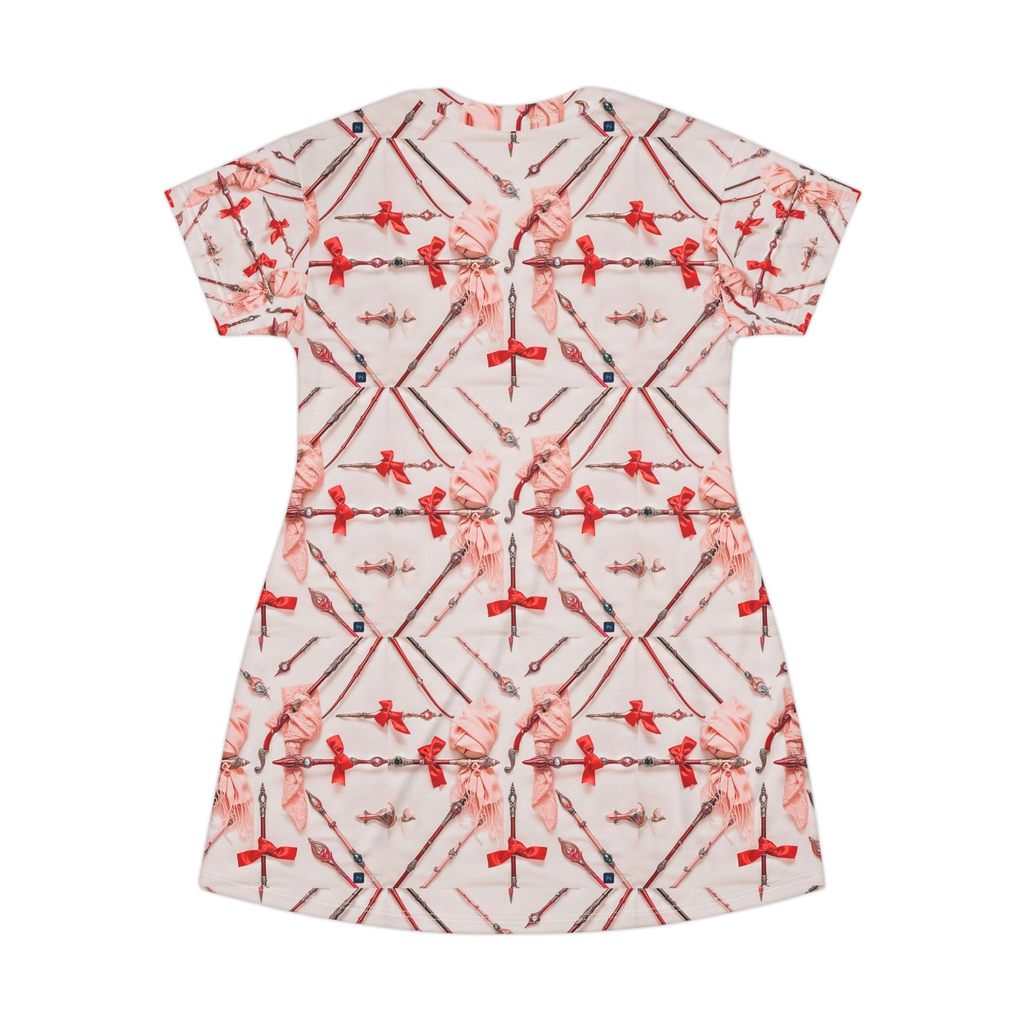 Red Floral Geometric T-Shirt Dress — All-Over Print Casual A-Line Dress