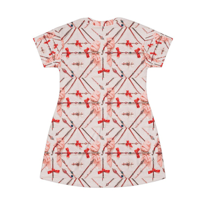 Red Floral Geometric T-Shirt Dress — All-Over Print Casual A-Line Dress