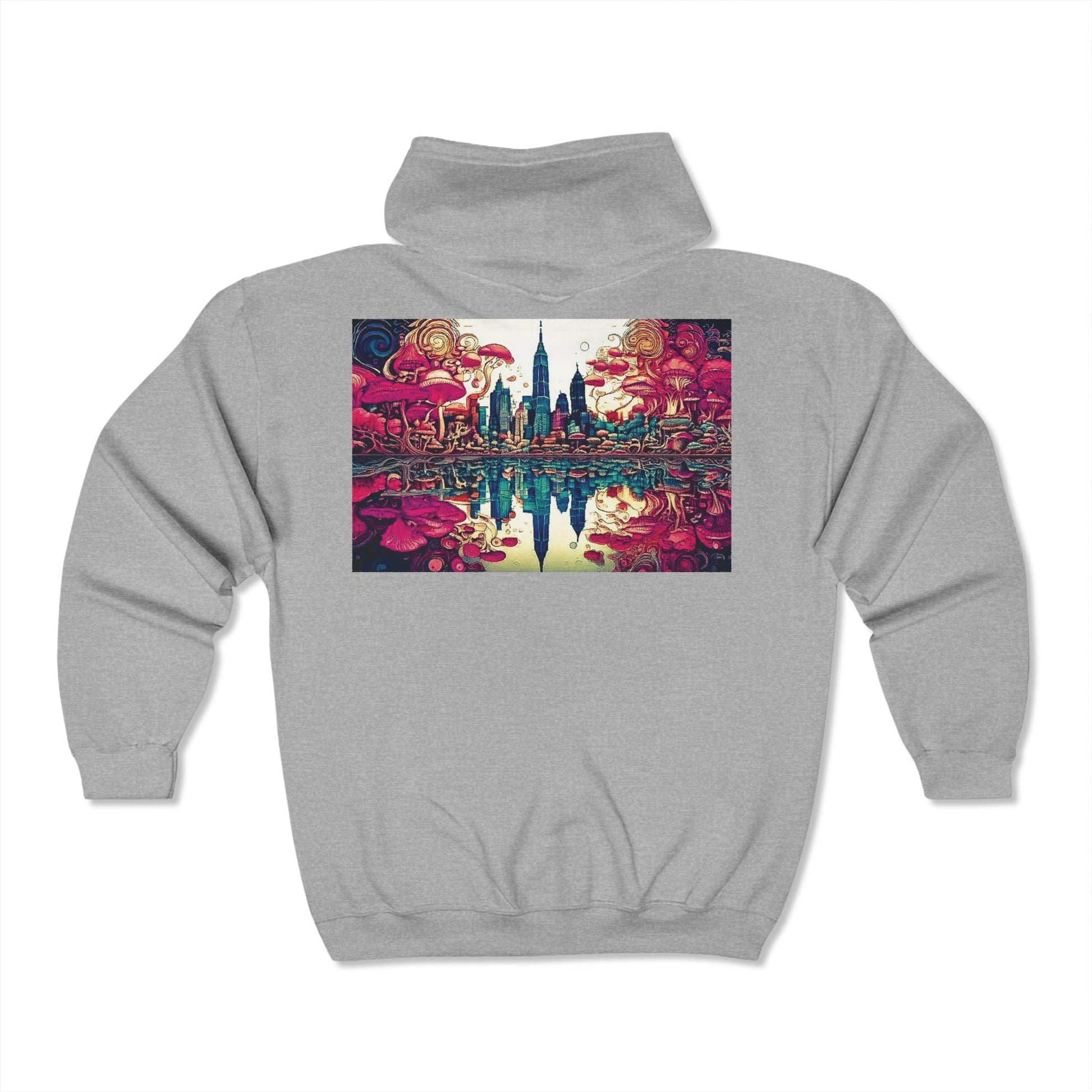 Full Zip Hoodie Mushroom Cityscape Sweatshirt