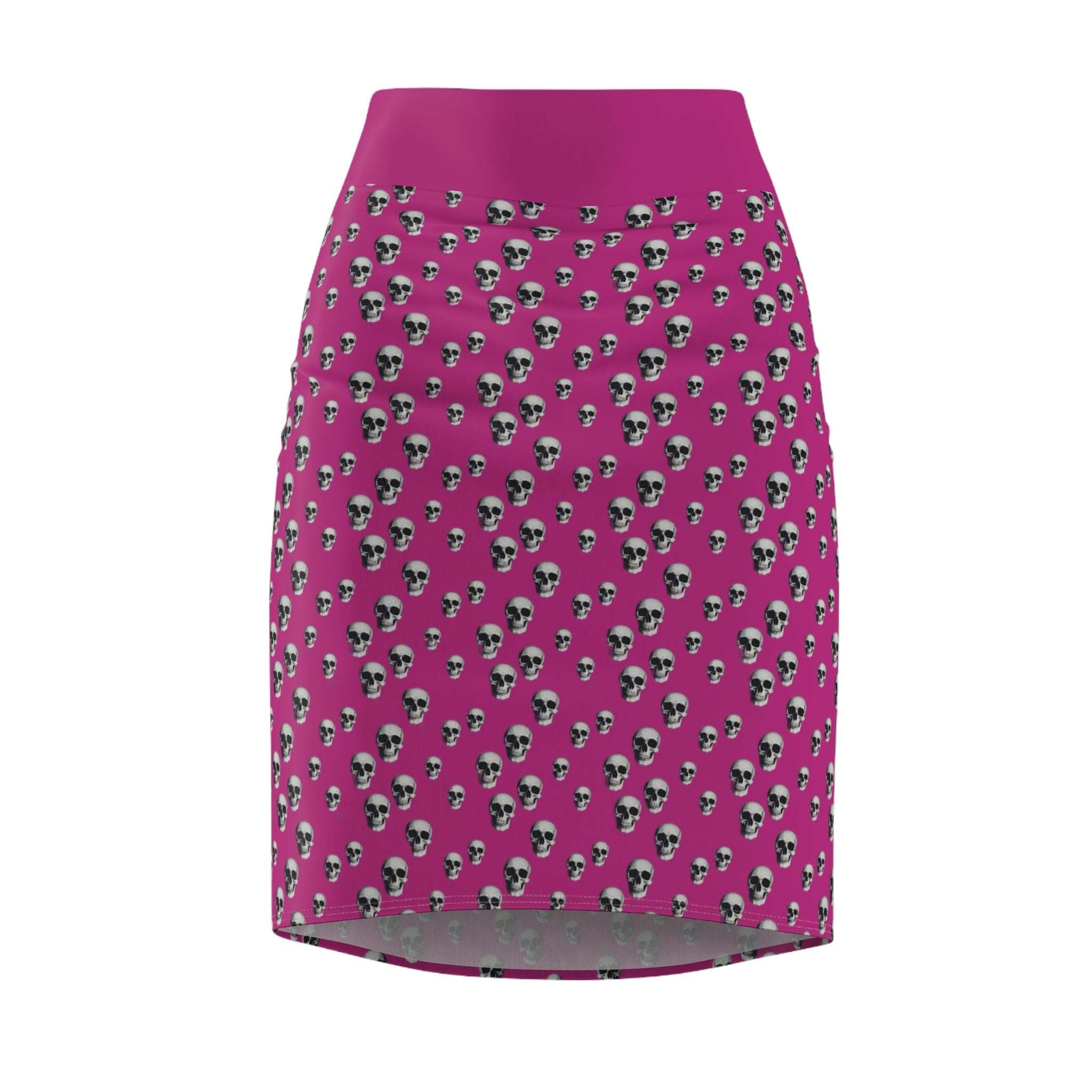 Gothic Skull Pencil Skirt In Hot Pink | Edgy Fashion Statement | Women's AOP Skirt, Halloween Outfit, Alternative Style, Everyday Wear, Festival Look