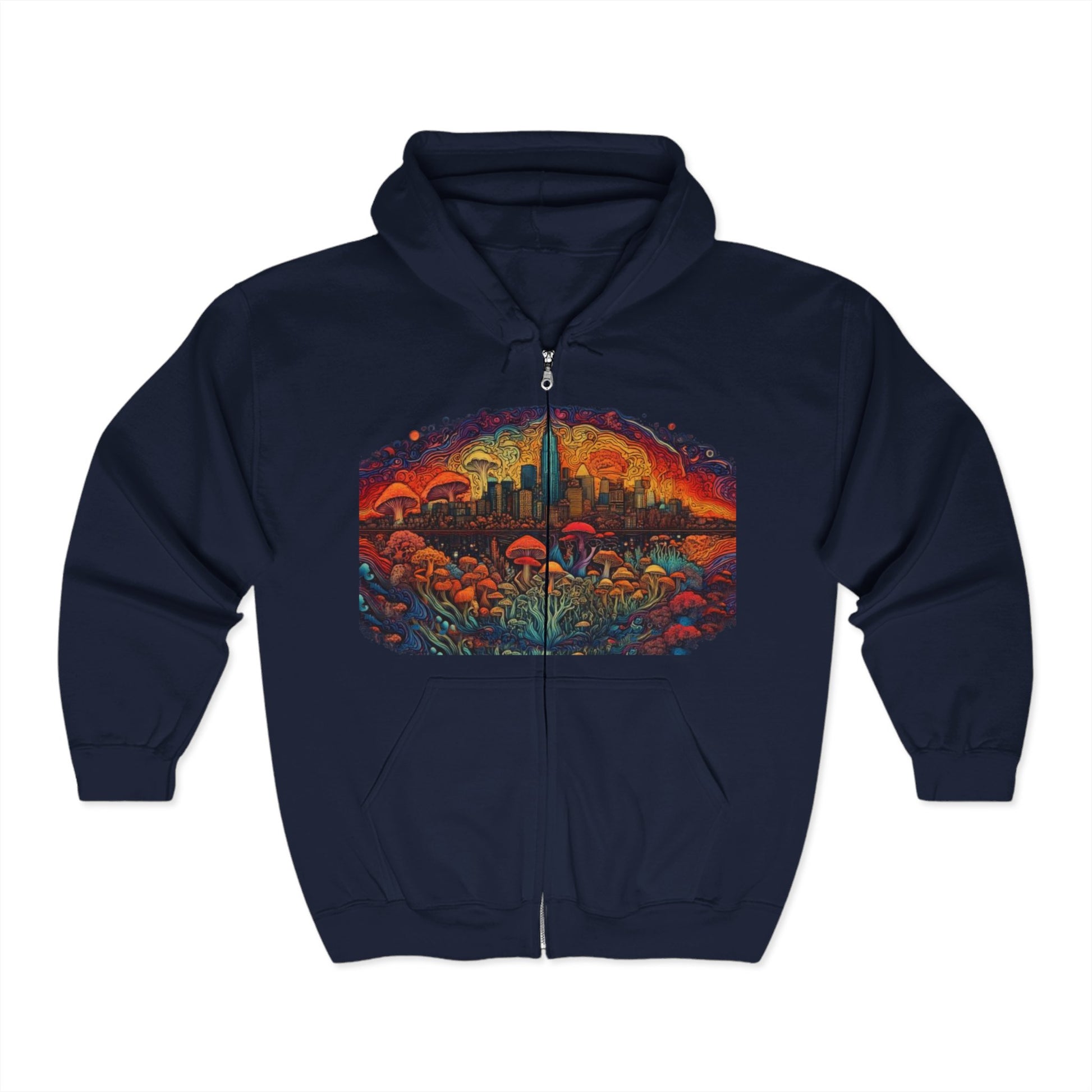 Hoodie - Mushroom SF City Scape Full Zip Heavy Blend Sweatshirt