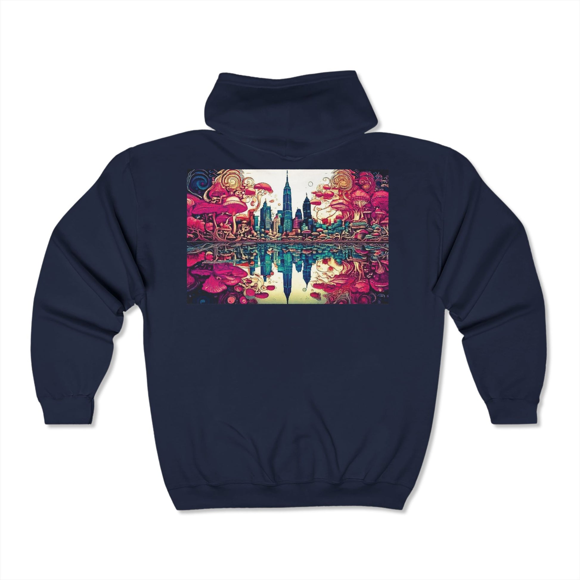 Full Zip Hoodie Mushroom Cityscape Sweatshirt