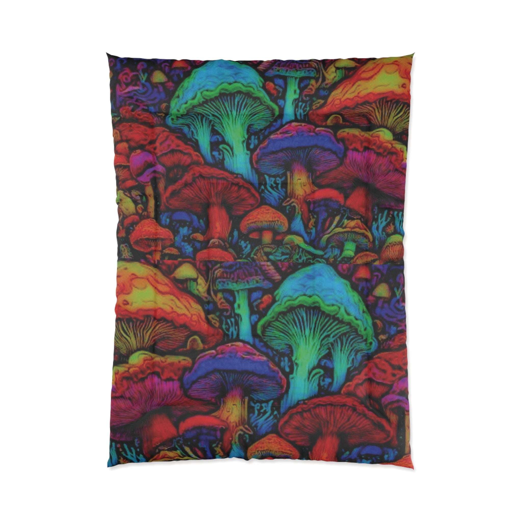 Vibrant Mushroom Comforter, Cozy Bedding for Bohemian Decor, Colorful Quilt for Home, Fantasy Bedroom Blanket, Unique Gift for Nature Lovers