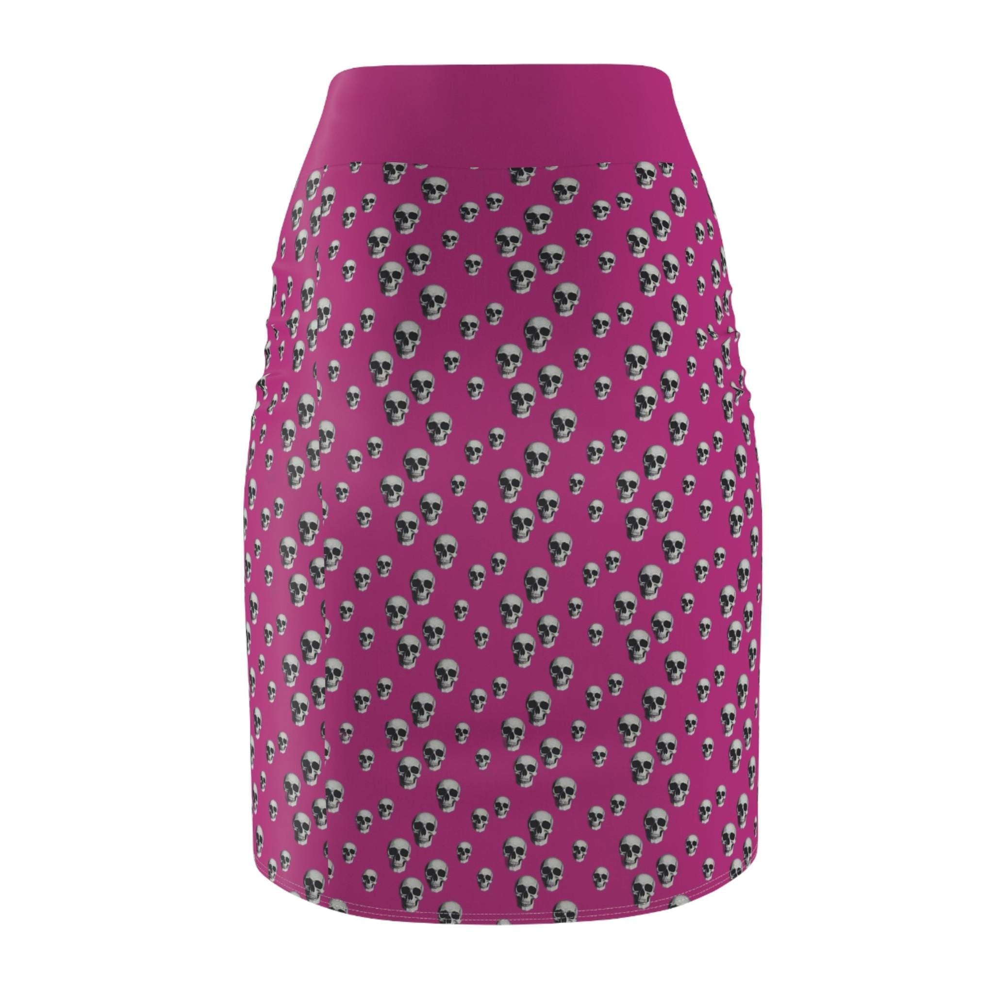 Gothic Skull Pencil Skirt In Hot Pink | Edgy Fashion Statement | Women's AOP Skirt, Halloween Outfit, Alternative Style, Everyday Wear, Festival Look - CTDSF