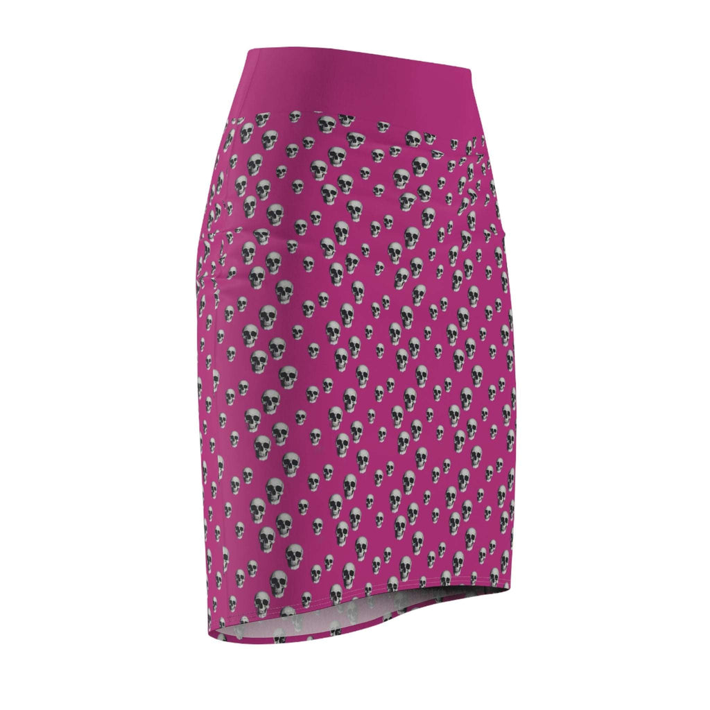 Gothic Skull Pencil Skirt In Hot Pink | Edgy Fashion Statement | Women's AOP Skirt, Halloween Outfit, Alternative Style, Everyday Wear, Festival Look - CTDSF