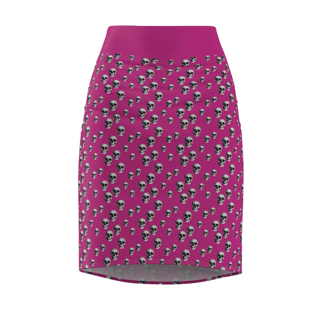 Gothic Skull Pencil Skirt In Hot Pink | Edgy Fashion Statement | Women's AOP Skirt, Halloween Outfit, Alternative Style, Everyday Wear, Festival Look - CTDSF