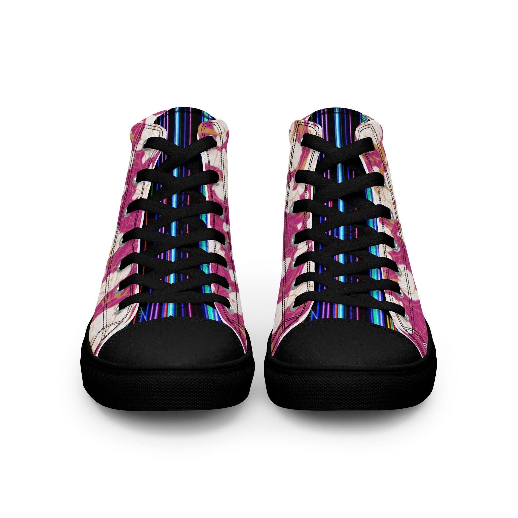 Pink Floral Men’s high top canvas shoes - CTDSF